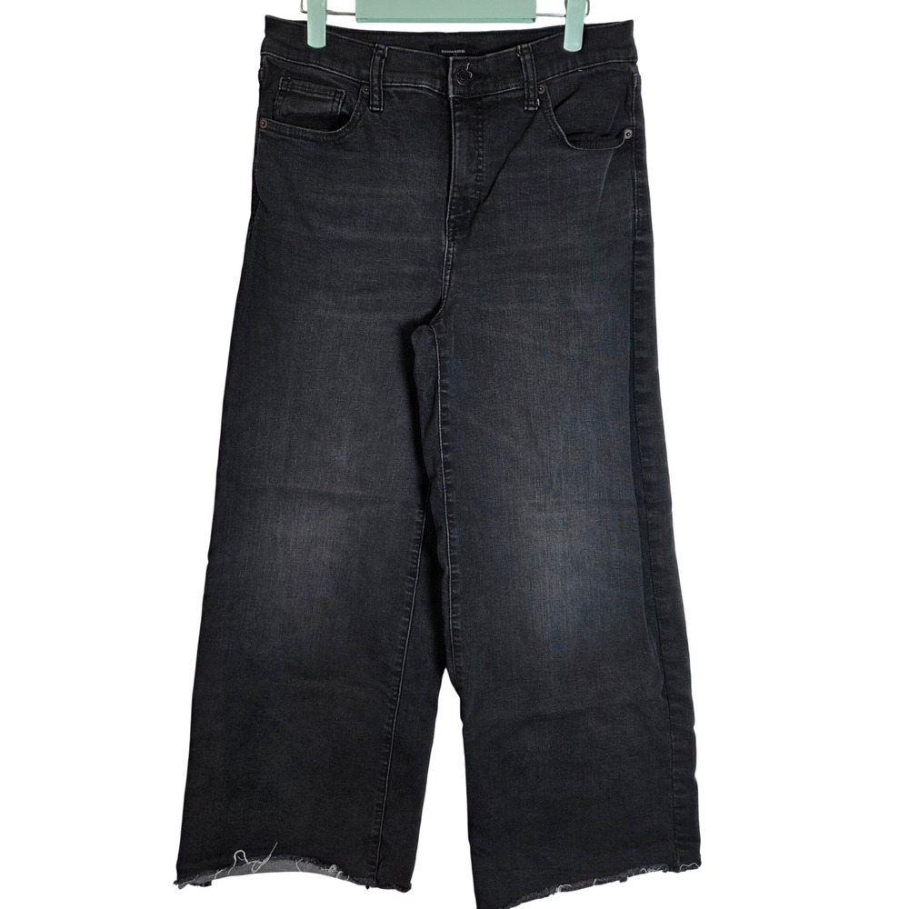 Banana Republic Women's 29/8 Black Wide Leg Jeans Raw Frayed Hem Denim